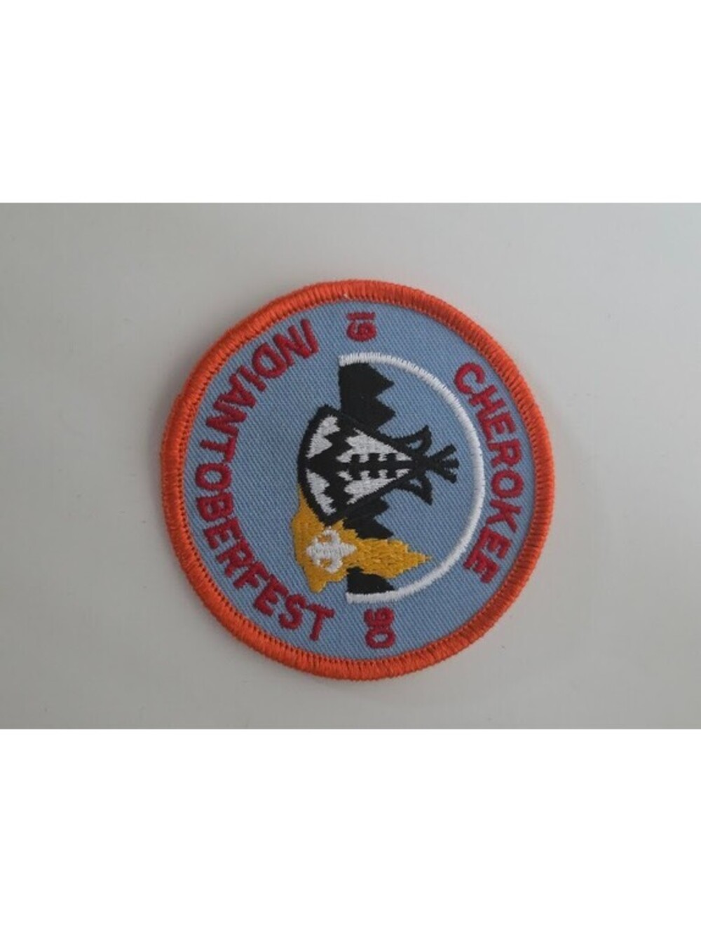 Vintage 1990 Cherokee Indian Montoberfest Teepee Patch Red Border Circle